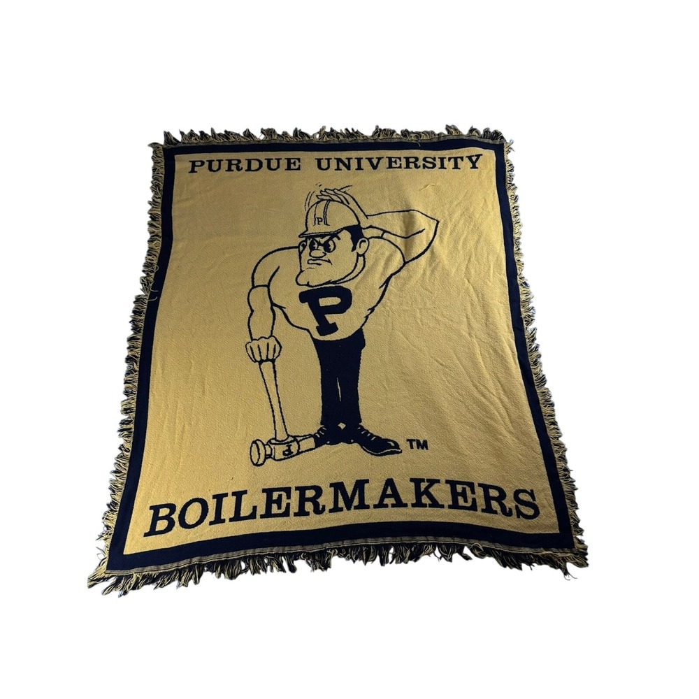 Purdue University Throw Blanket Unisex OS Gold Woven Purdue Pete Mascot  48"x60"